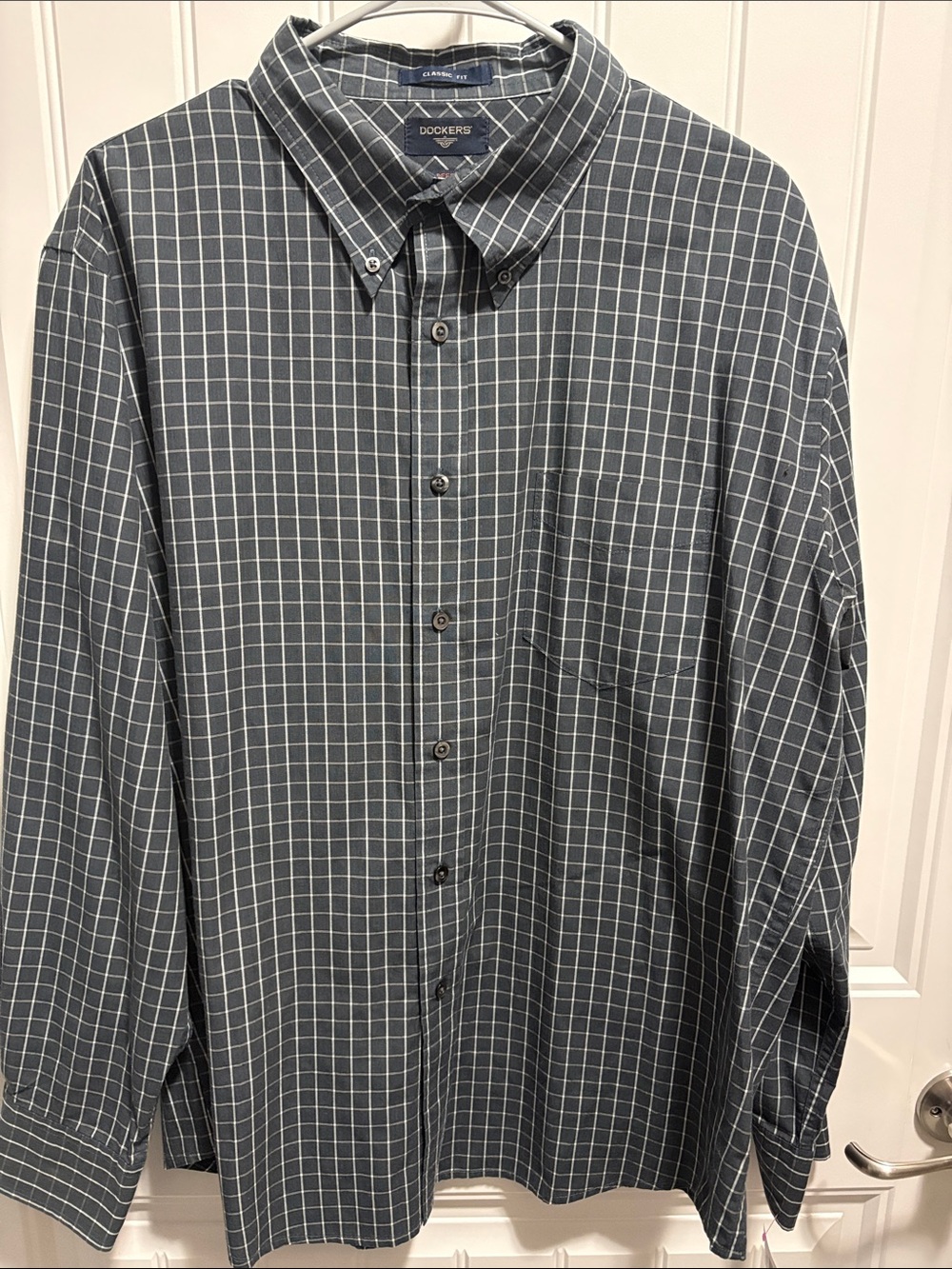 Dockers Men’s XL Classic Fit Gray Plaid Button Down Shirt Cotton Blend